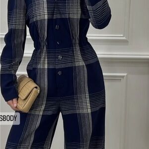 Gucci Navy and White Plaid Jumpsuit